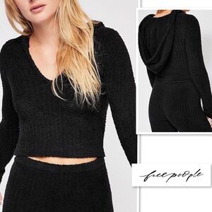 Intimately Free People Living In A Dream Hoodie Black L Teddy Sherpa Fuzzy Rib